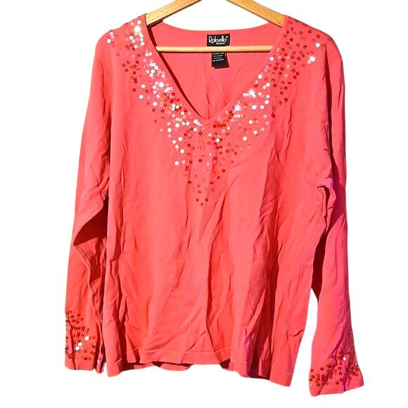 NWT Rafaella Pink Sequin V-Neck Sweater – Size 1X!  0023 - Picture 1 of 10